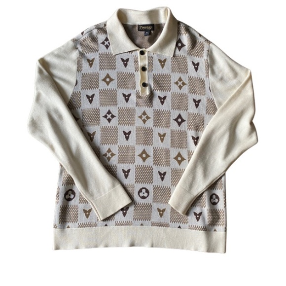 PRESTIGE Original Men’s Brown Cream 1/4 Button up Sweater Size XL
